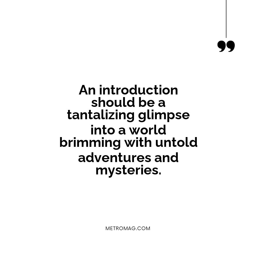An introduction should be a tantalizing glimpse into a world brimming with untold adventures and mysteries.