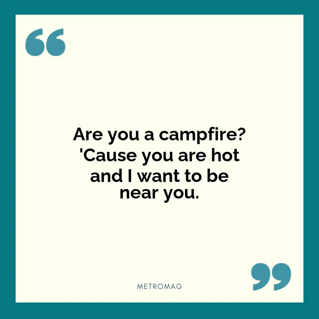 Are you a campfire? 'Cause you are hot and I want to be near you.