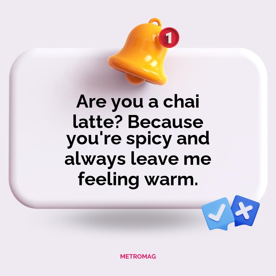 Are you a chai latte? Because you're spicy and always leave me feeling warm.