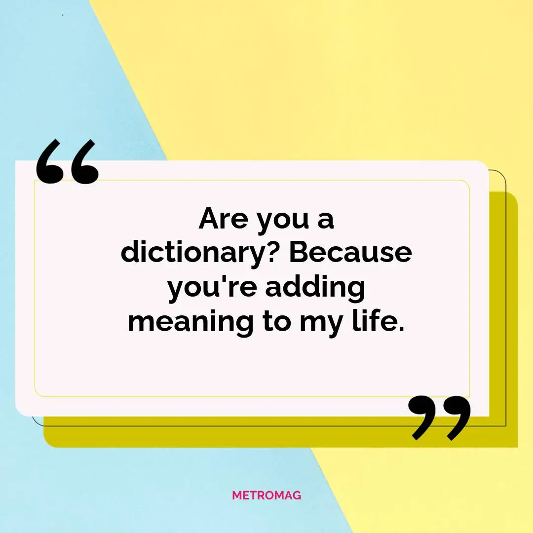 Are you a dictionary? Because you're adding meaning to my life.