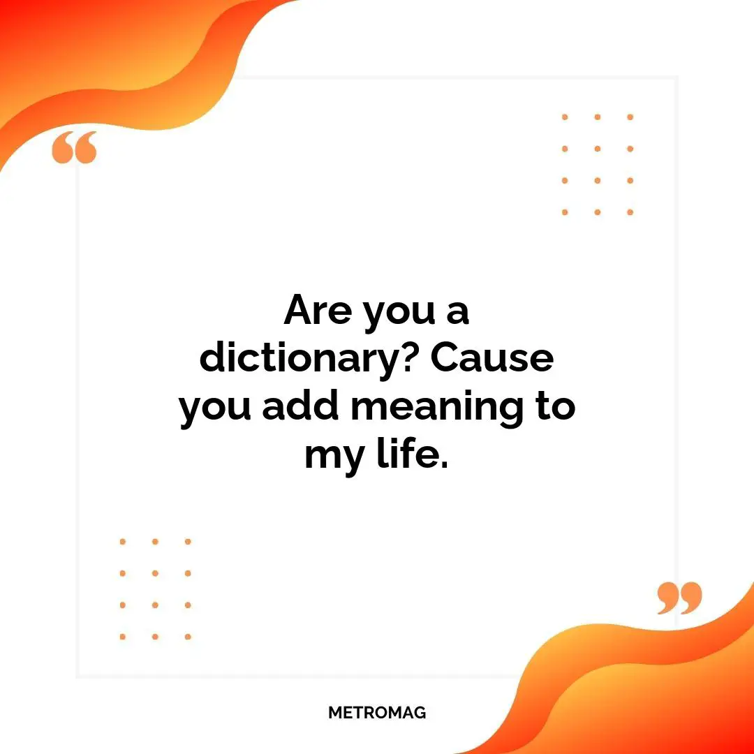 Are you a dictionary? Cause you add meaning to my life.