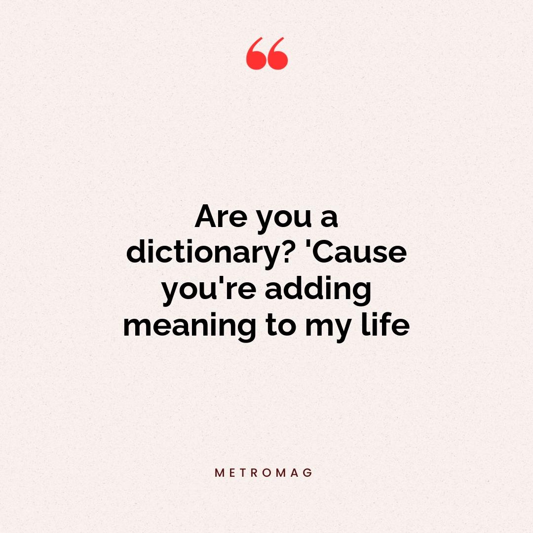 Are you a dictionary? 'Cause you're adding meaning to my life