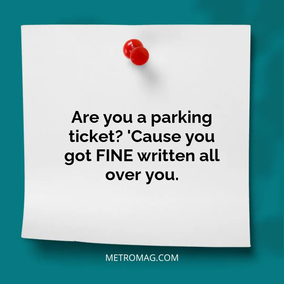 Are you a parking ticket? 'Cause you got FINE written all over you.