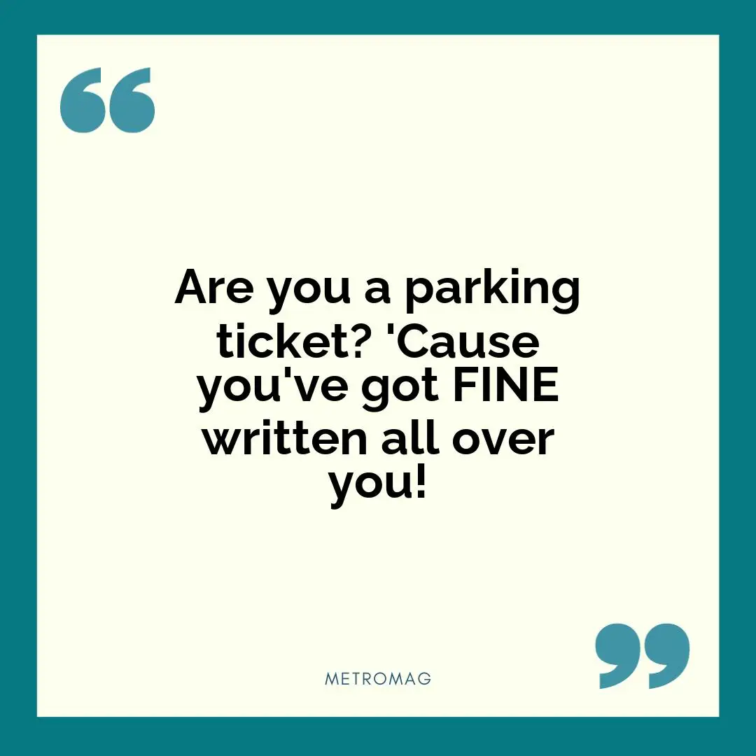 Are you a parking ticket? 'Cause you've got FINE written all over you!
