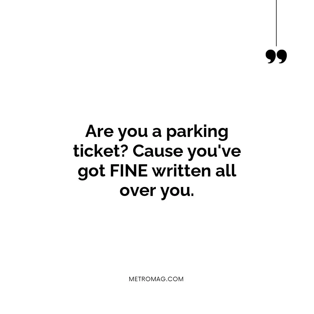 Are you a parking ticket? Cause you've got FINE written all over you.
