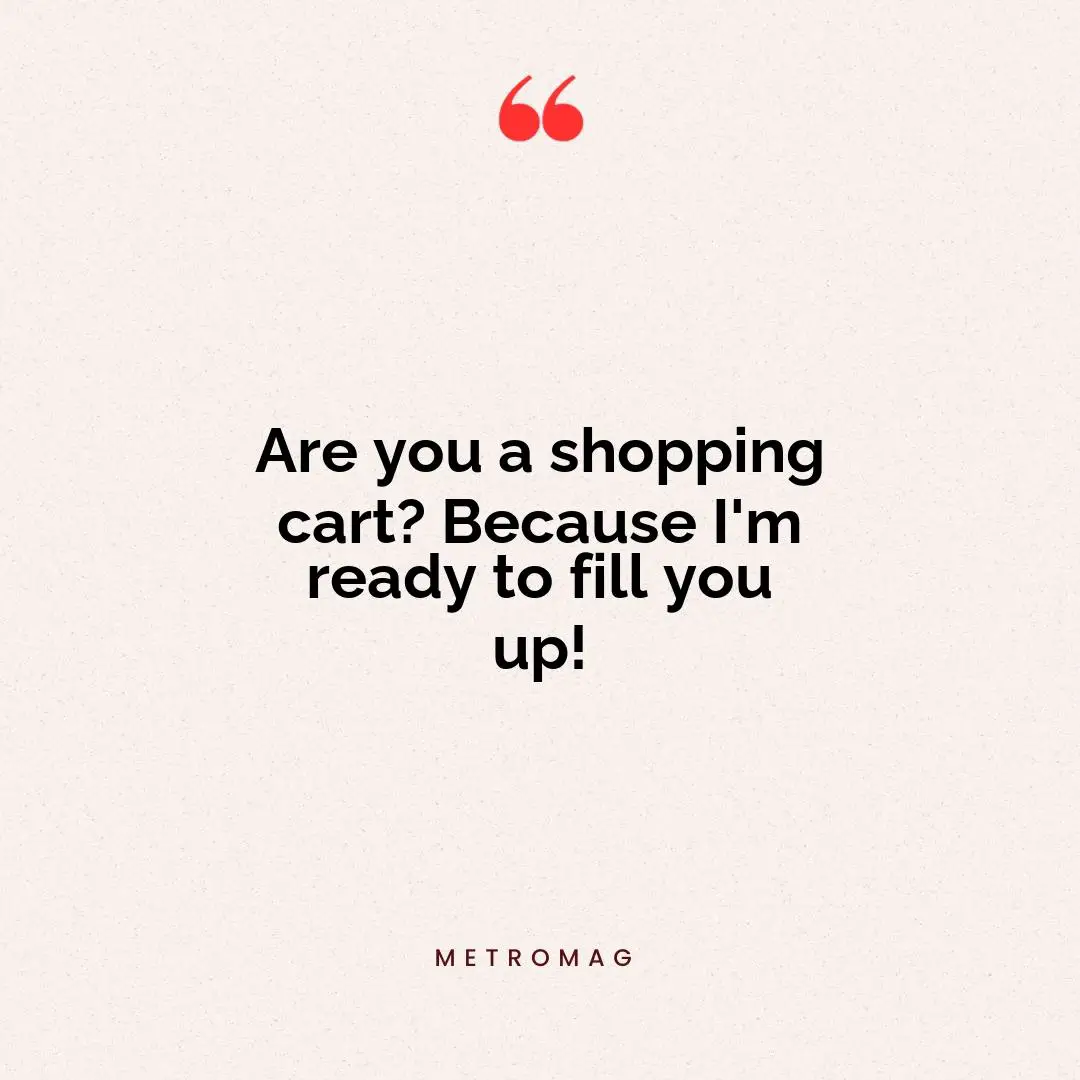 Are you a shopping cart? Because I'm ready to fill you up!