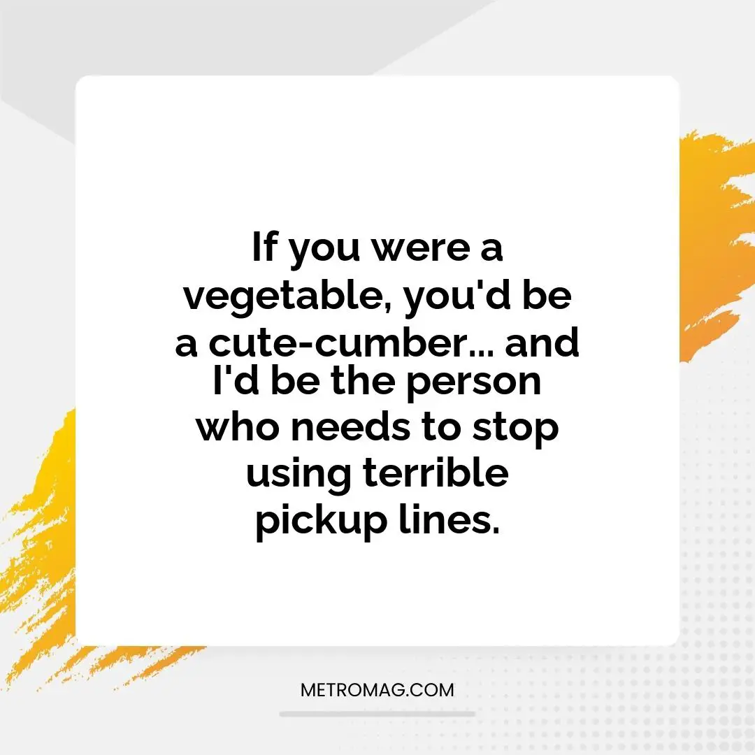 If you were a vegetable, you'd be a cute-cumber... and I'd be the person who needs to stop using terrible pickup lines.