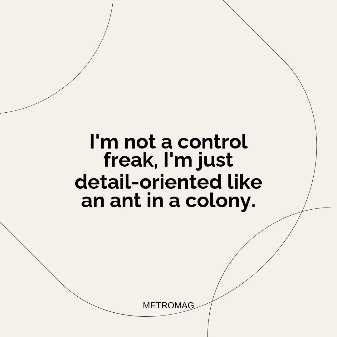 I'm not a control freak, I'm just detail-oriented like an ant in a colony.