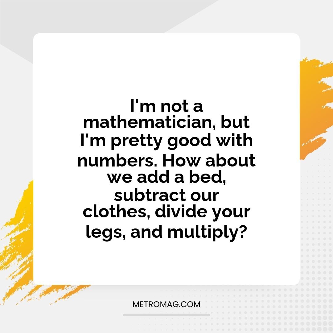 I'm not a mathematician, but I'm pretty good with numbers. How about we add a bed, subtract our clothes, divide your legs, and multiply?