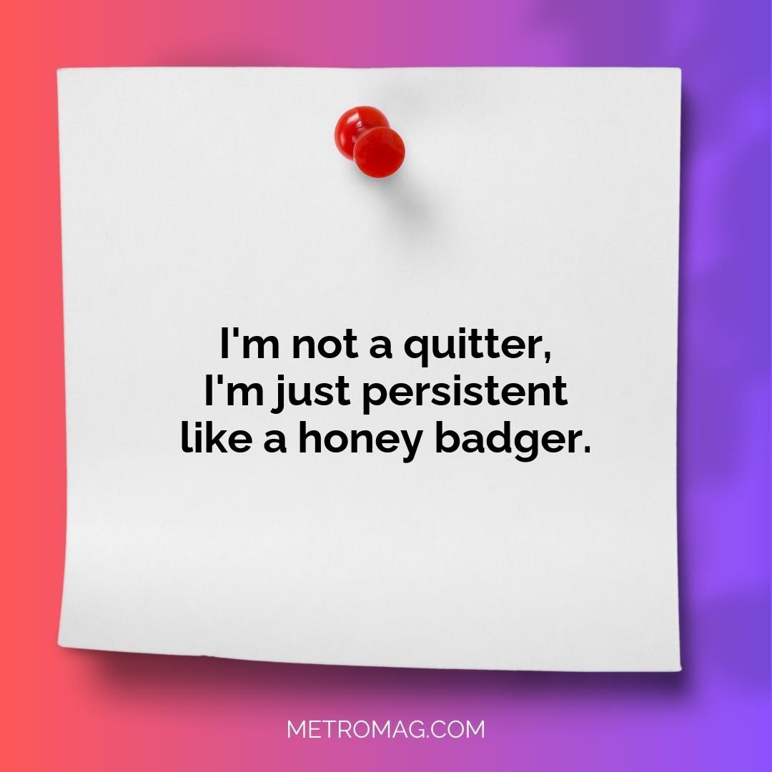 I'm not a quitter, I'm just persistent like a honey badger.