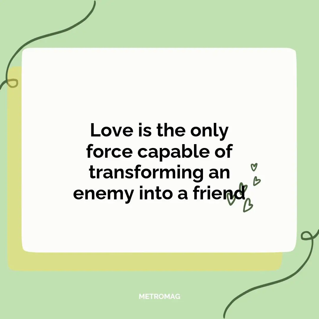 Love is the only force capable of transforming an enemy into a friend