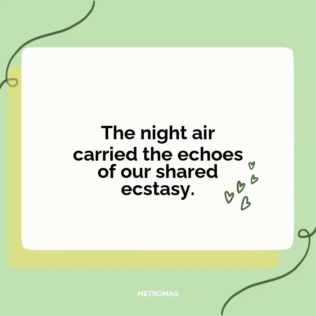 The night air carried the echoes of our shared ecstasy.
