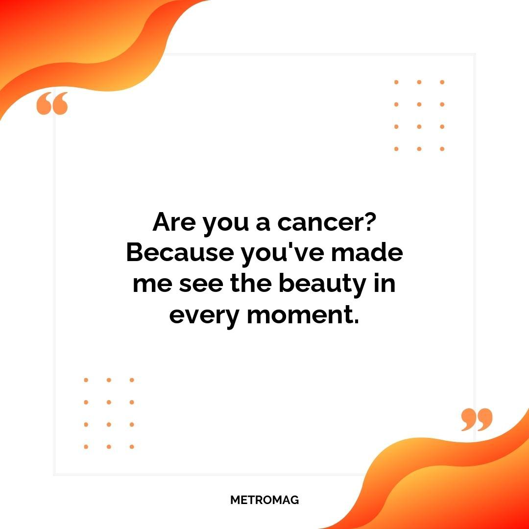 Are you a cancer? Because you've made me see the beauty in every moment.