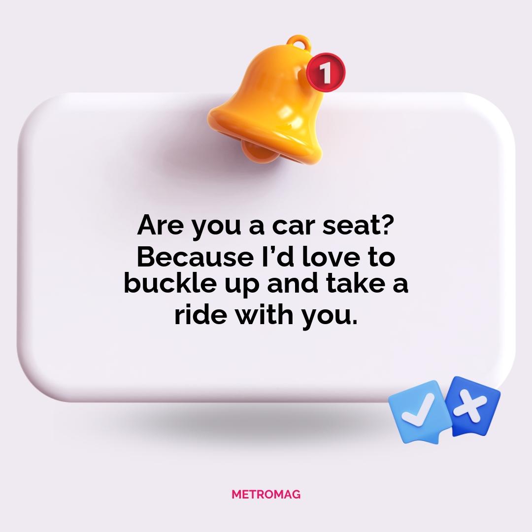 Are you a car seat? Because I’d love to buckle up and take a ride with you.