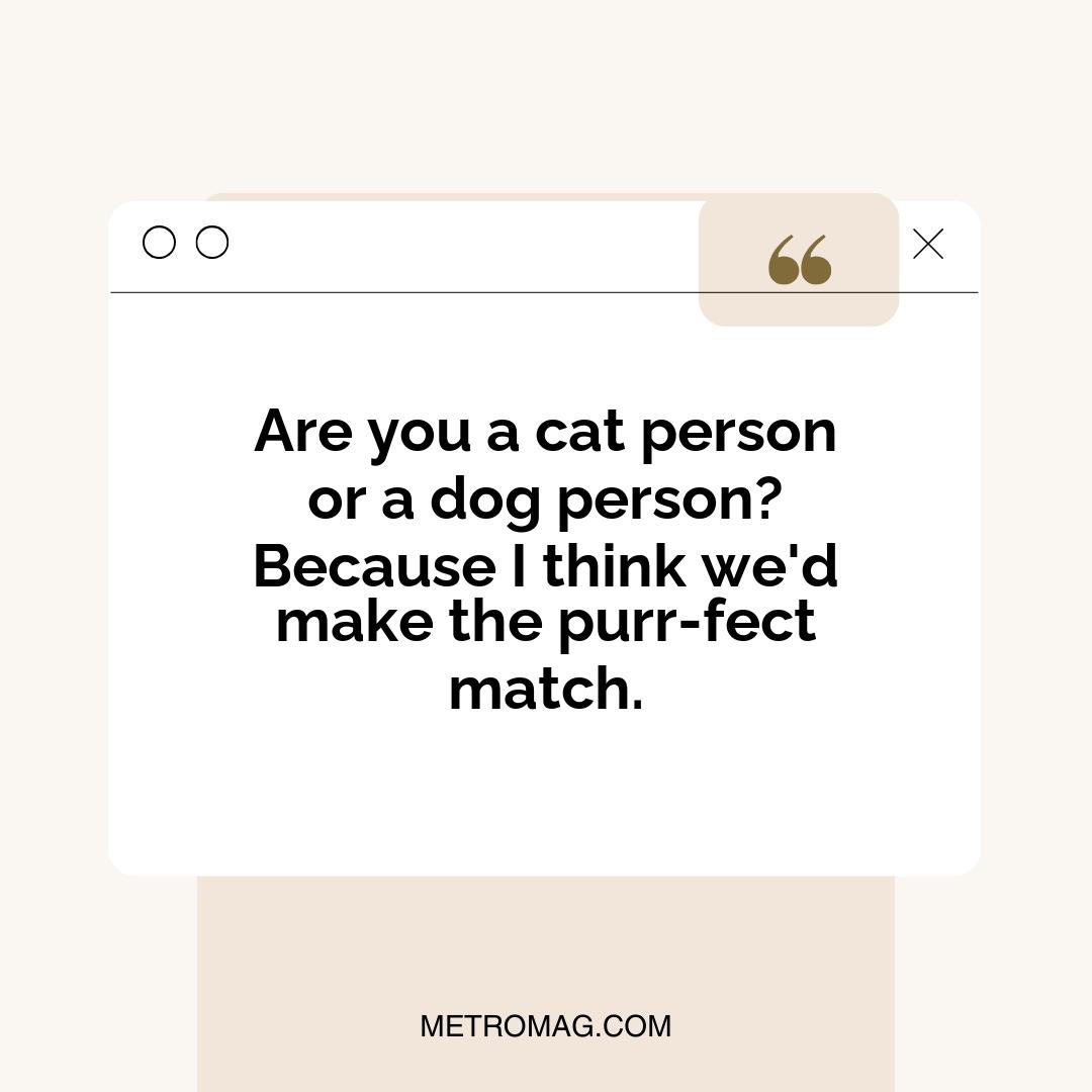 Are you a cat person or a dog person? Because I think we'd make the purr-fect match.