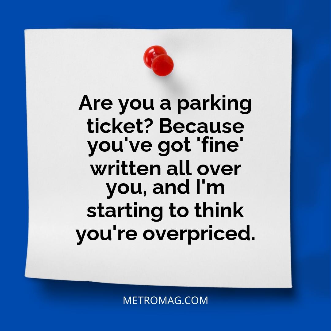 Are you a parking ticket? Because you've got 'fine' written all over you, and I'm starting to think you're overpriced.