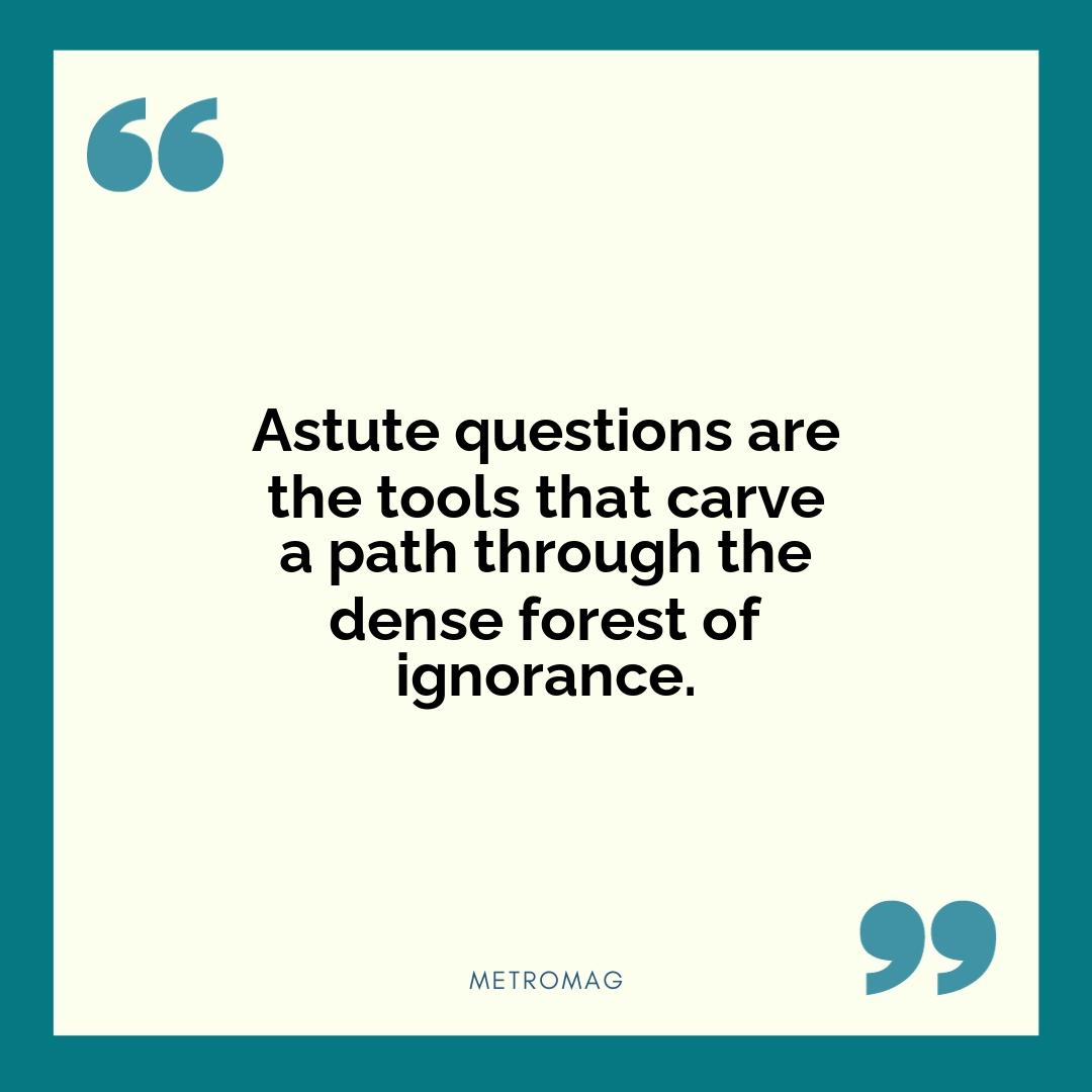 Astute questions are the tools that carve a path through the dense forest of ignorance.