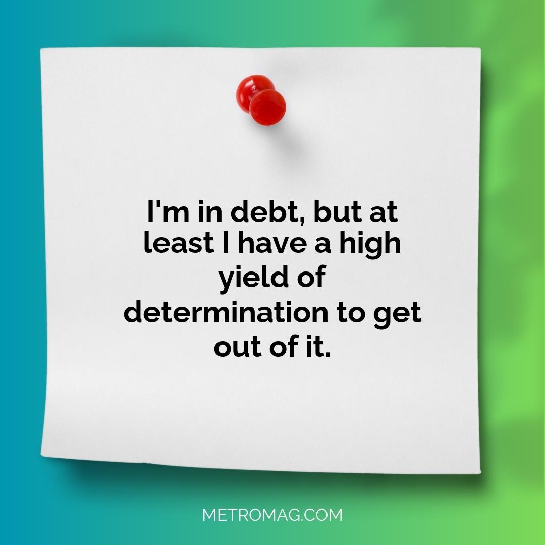 I'm in debt, but at least I have a high yield of determination to get out of it.