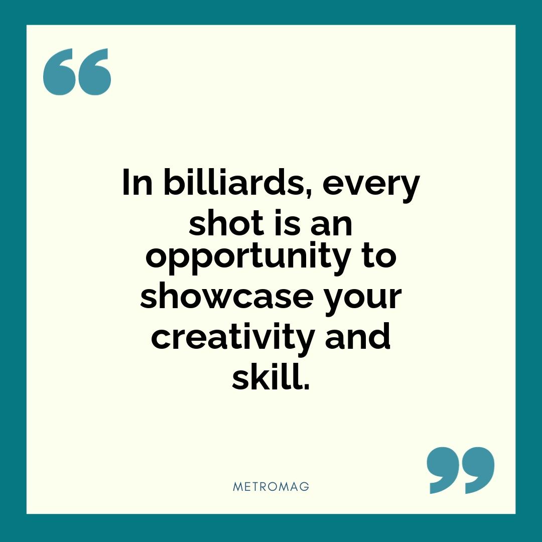 In billiards, every shot is an opportunity to showcase your creativity and skill.