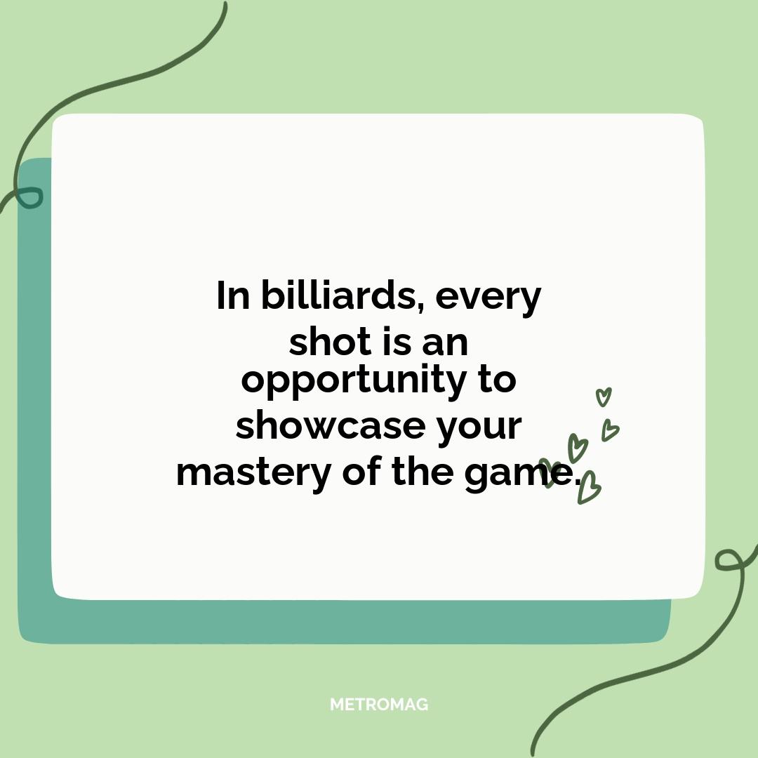 In billiards, every shot is an opportunity to showcase your mastery of the game.