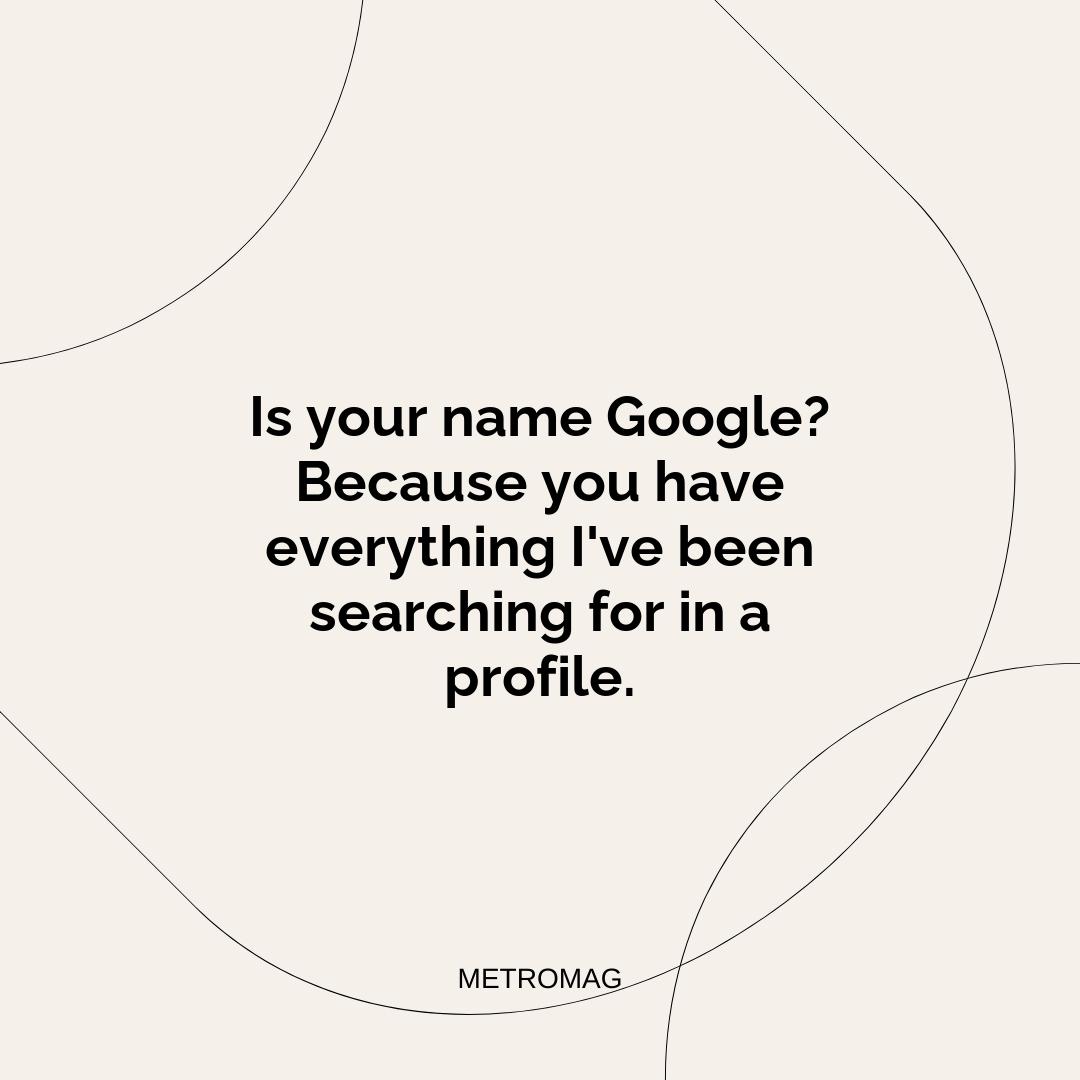 Is your name Google? Because you have everything I've been searching for in a profile.