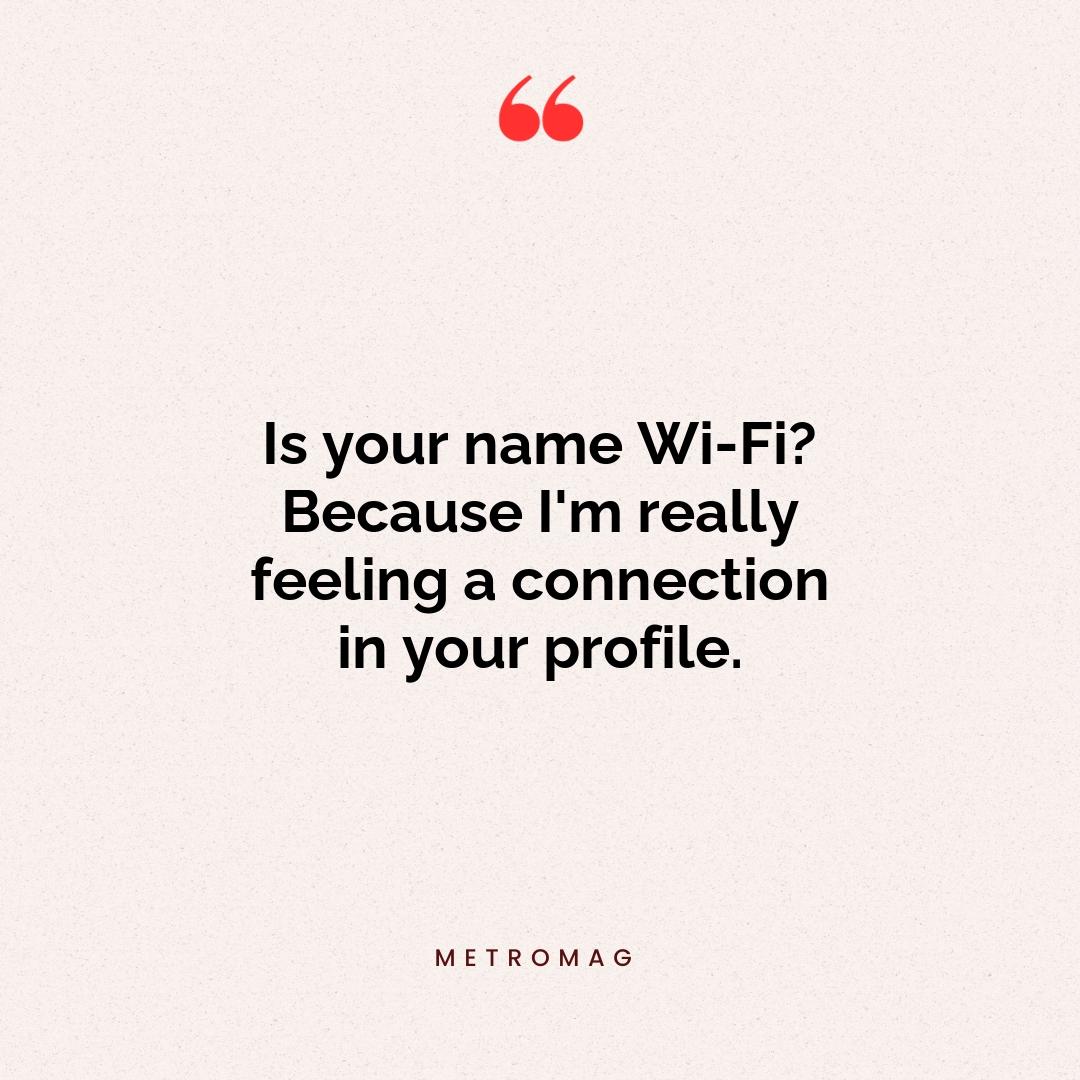 Is your name Wi-Fi? Because I'm really feeling a connection in your profile.