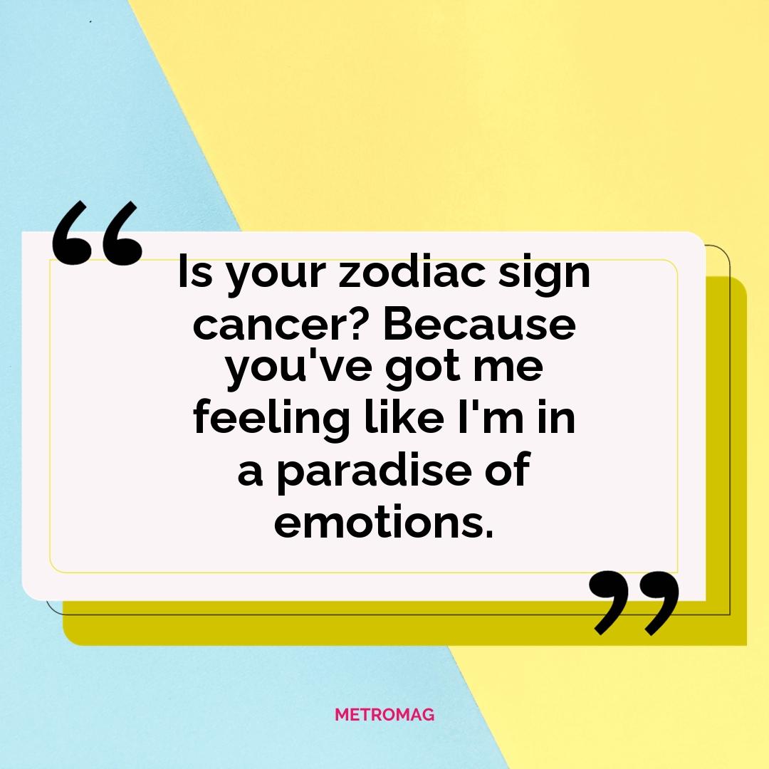 Is your zodiac sign cancer? Because you've got me feeling like I'm in a paradise of emotions.