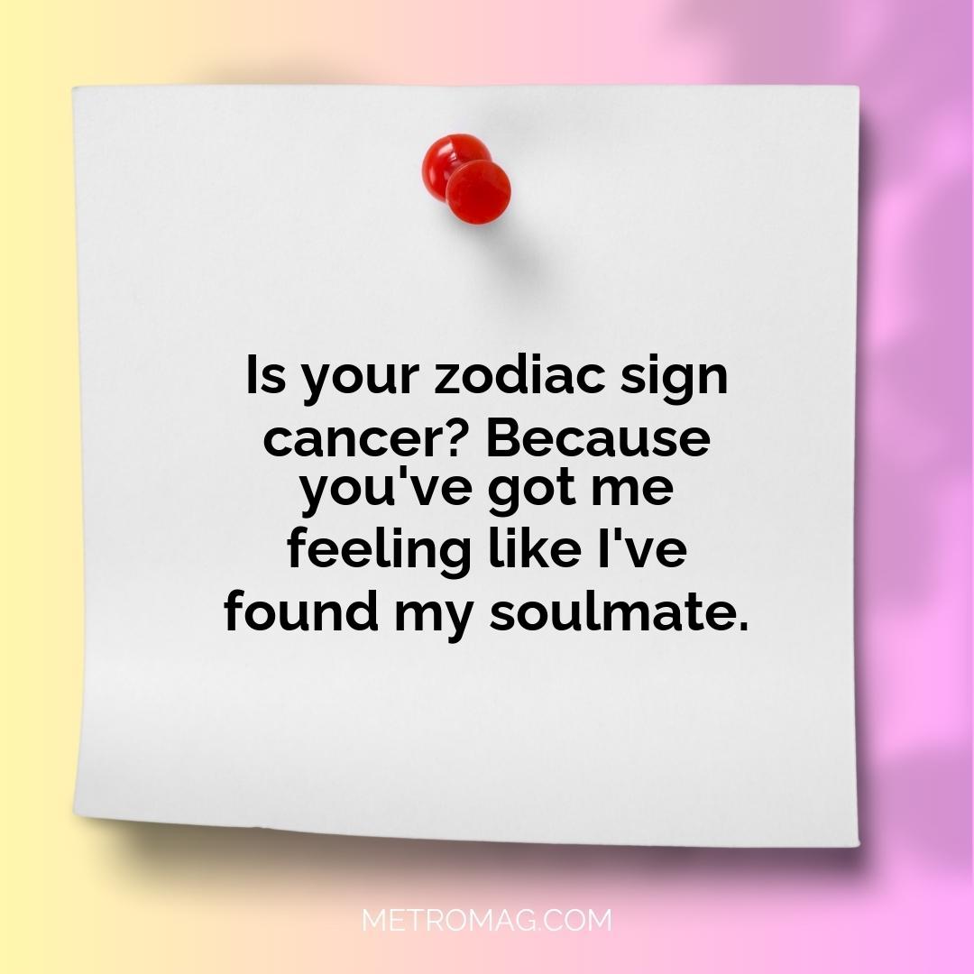 Is your zodiac sign cancer? Because you've got me feeling like I've found my soulmate.