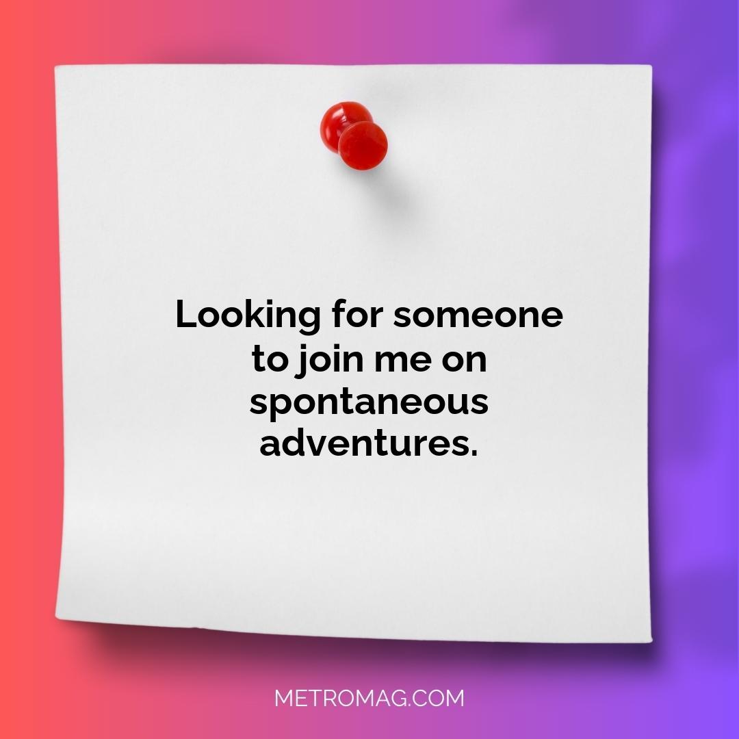 Looking for someone to join me on spontaneous adventures.