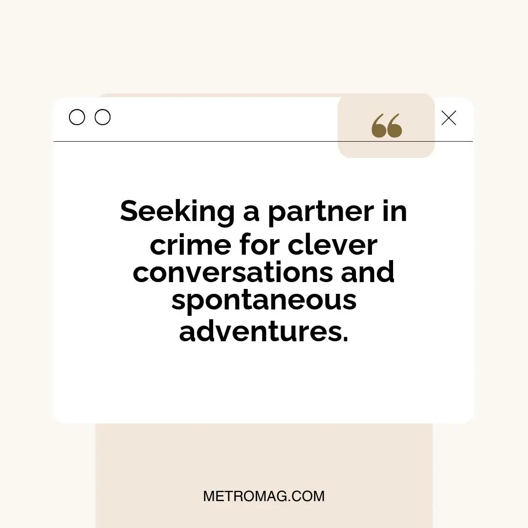 Seeking a partner in crime for clever conversations and spontaneous adventures.