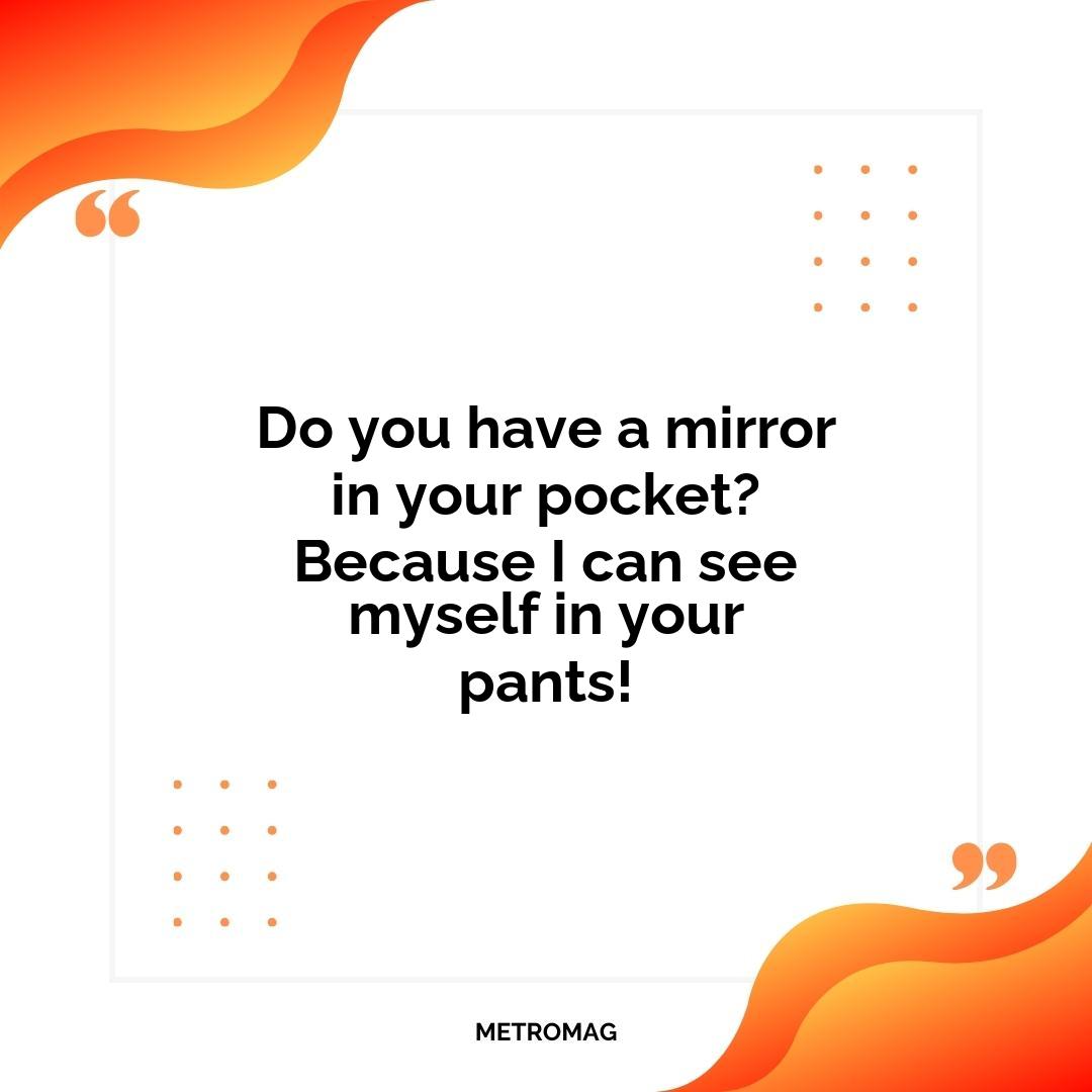 Do you have a mirror in your pocket? Because I can see myself in your pants!