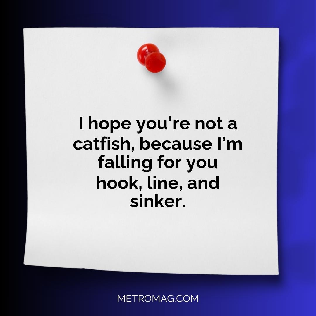 I hope you’re not a catfish, because I’m falling for you hook, line, and sinker.