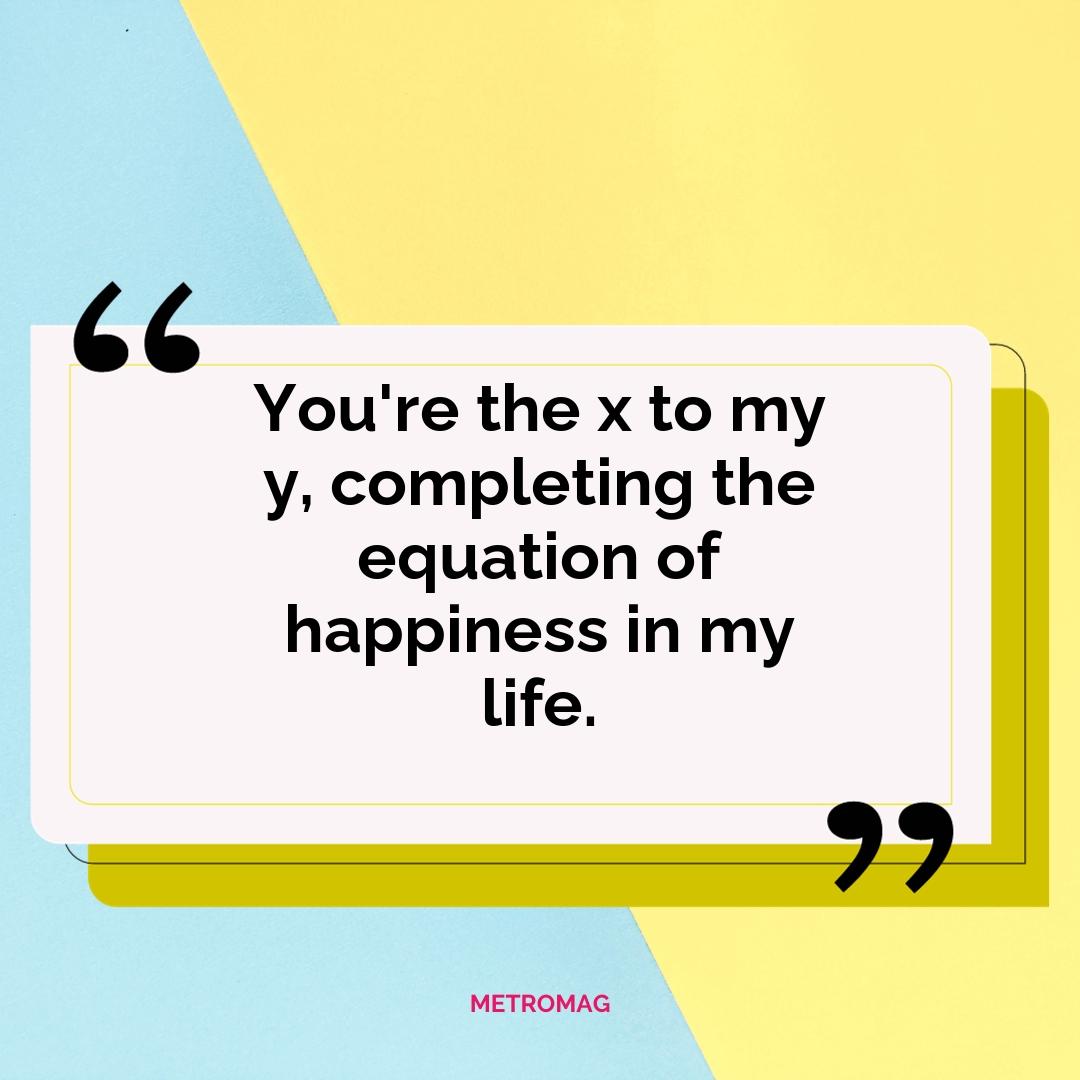 You're the x to my y, completing the equation of happiness in my life.